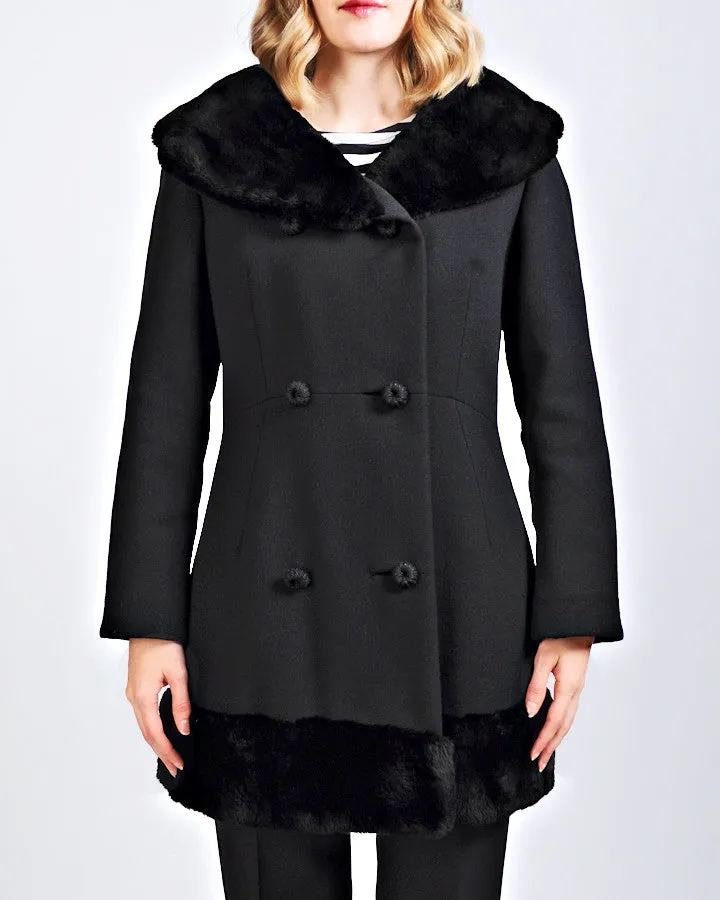 Black Sheared Fur   Wool Coat