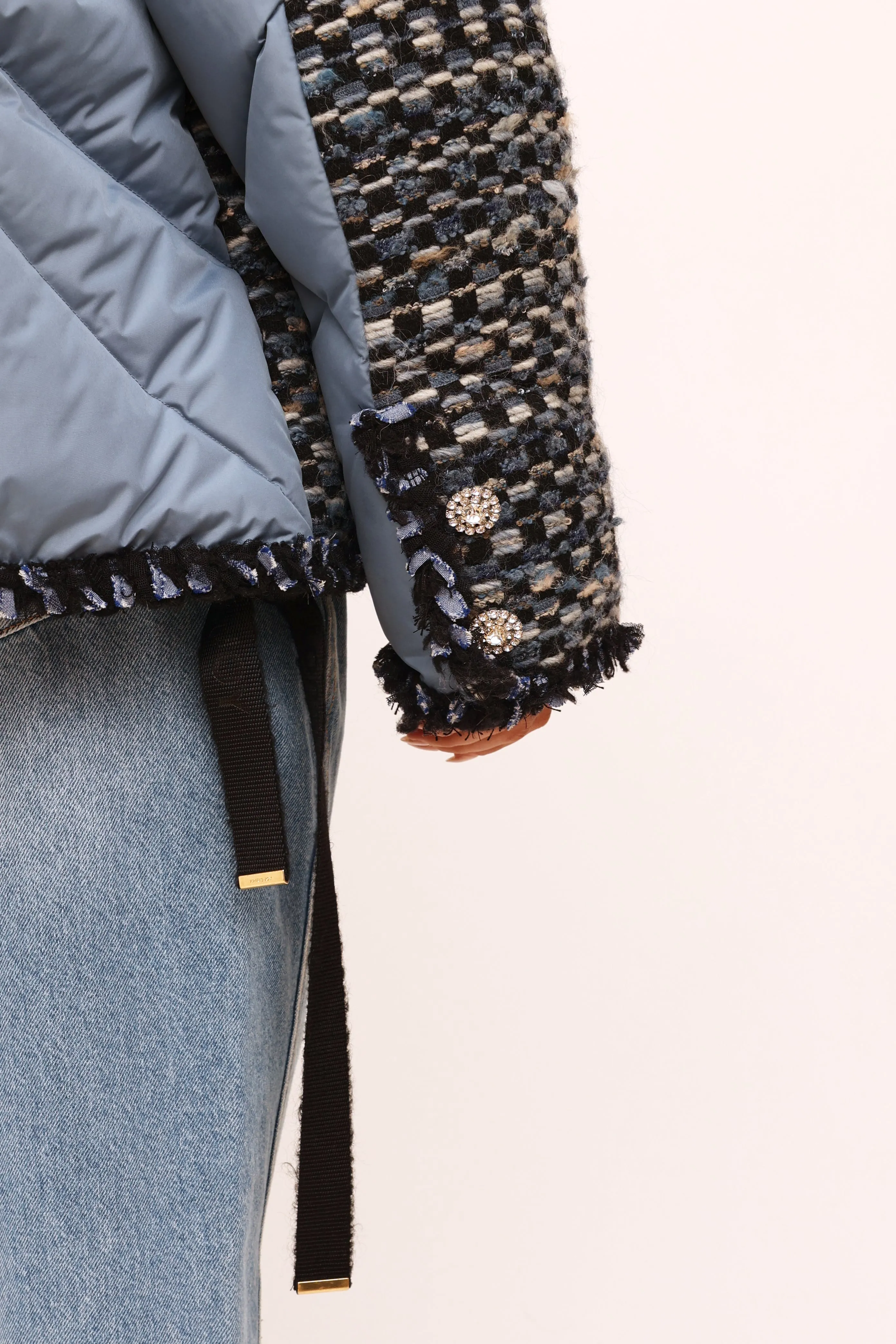 Blue Tweed Down Puffer Jacket