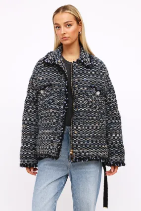 Blue Tweed Down Puffer Jacket