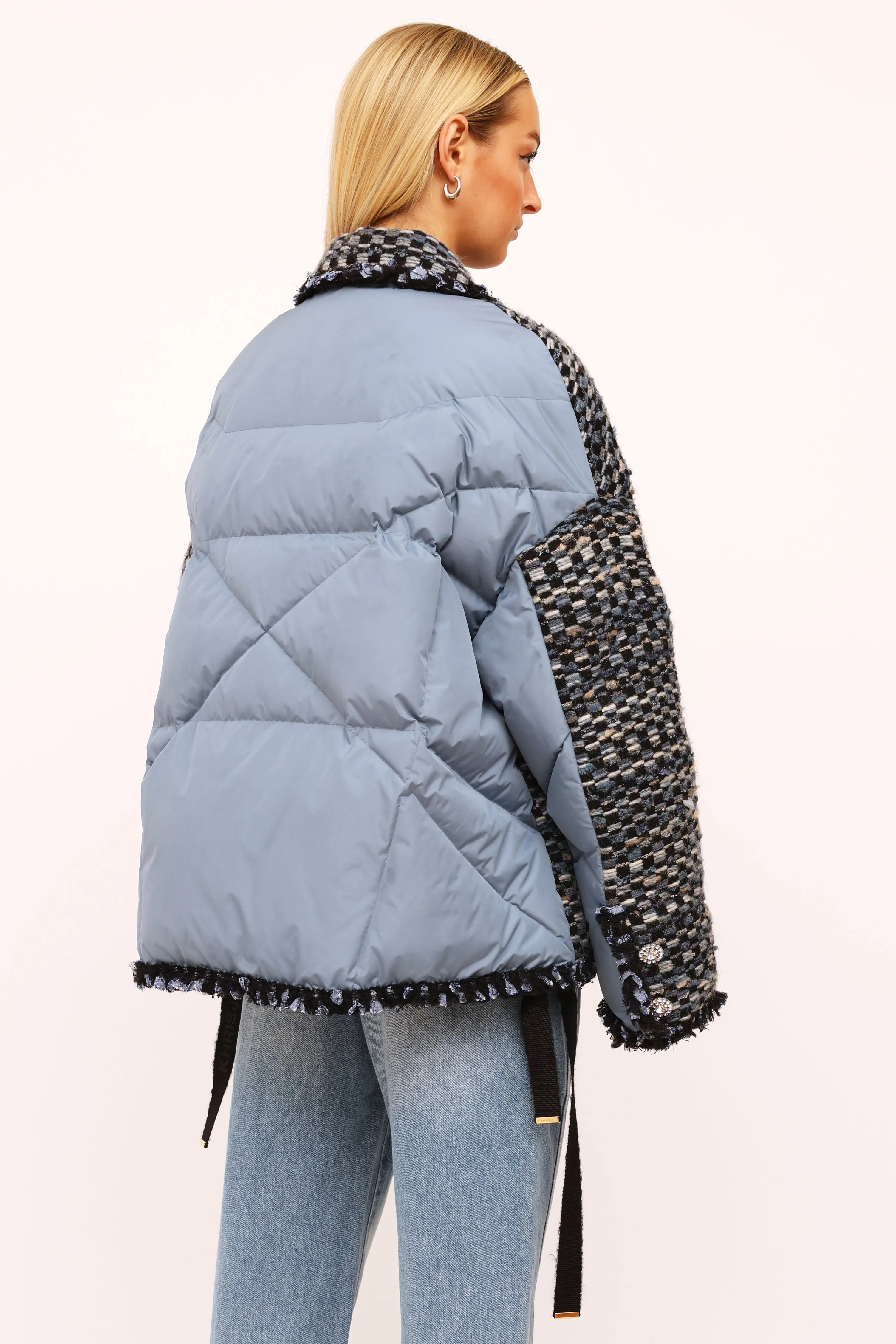 Blue Tweed Down Puffer Jacket