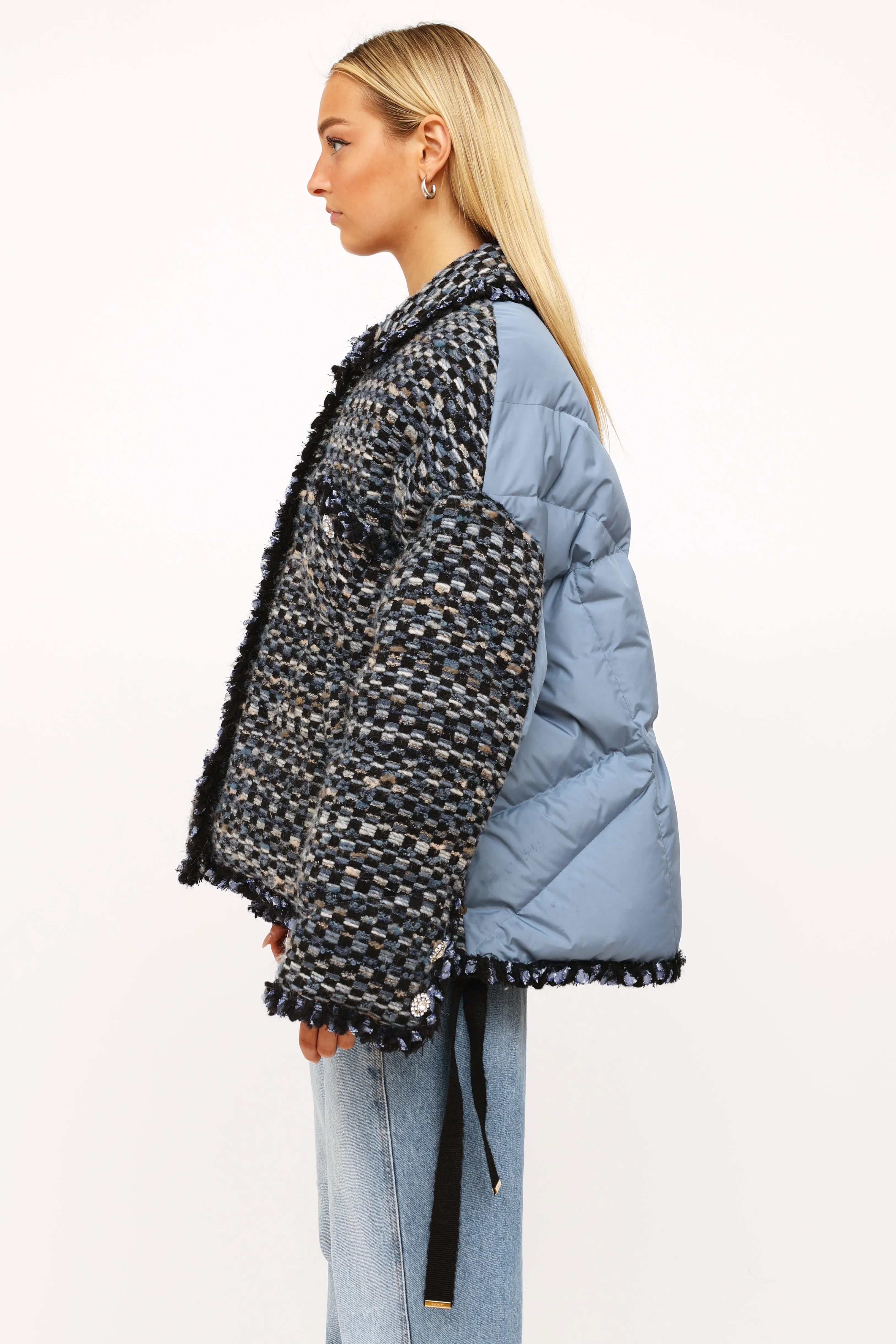 Blue Tweed Down Puffer Jacket