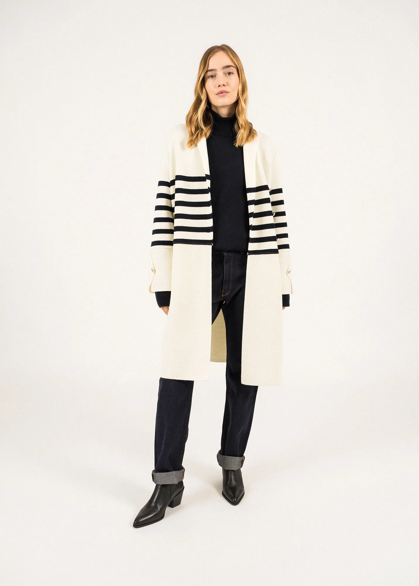 Bon Secours Wool Coat - SAINT JAMES x Romain Brifault (ECUME/NAVY)