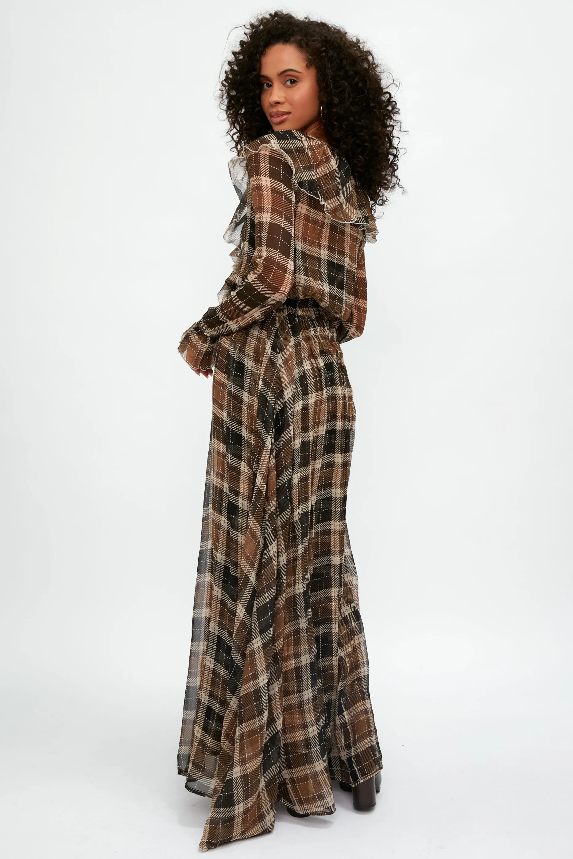 Calla Silk Maxi Dress in Tartan Nocciola