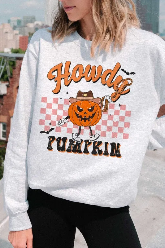 CHECKERED HOWDY PUMPKIN GRAPHIC SWEATSHIRT