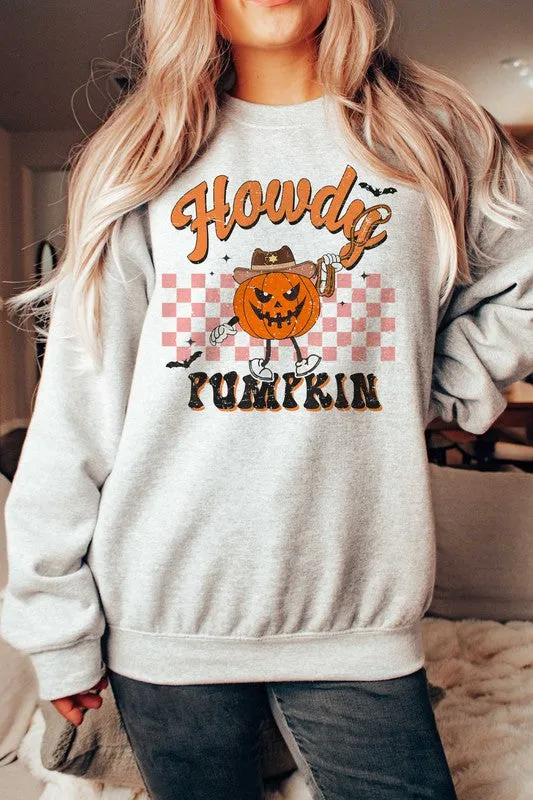 CHECKERED HOWDY PUMPKIN GRAPHIC SWEATSHIRT