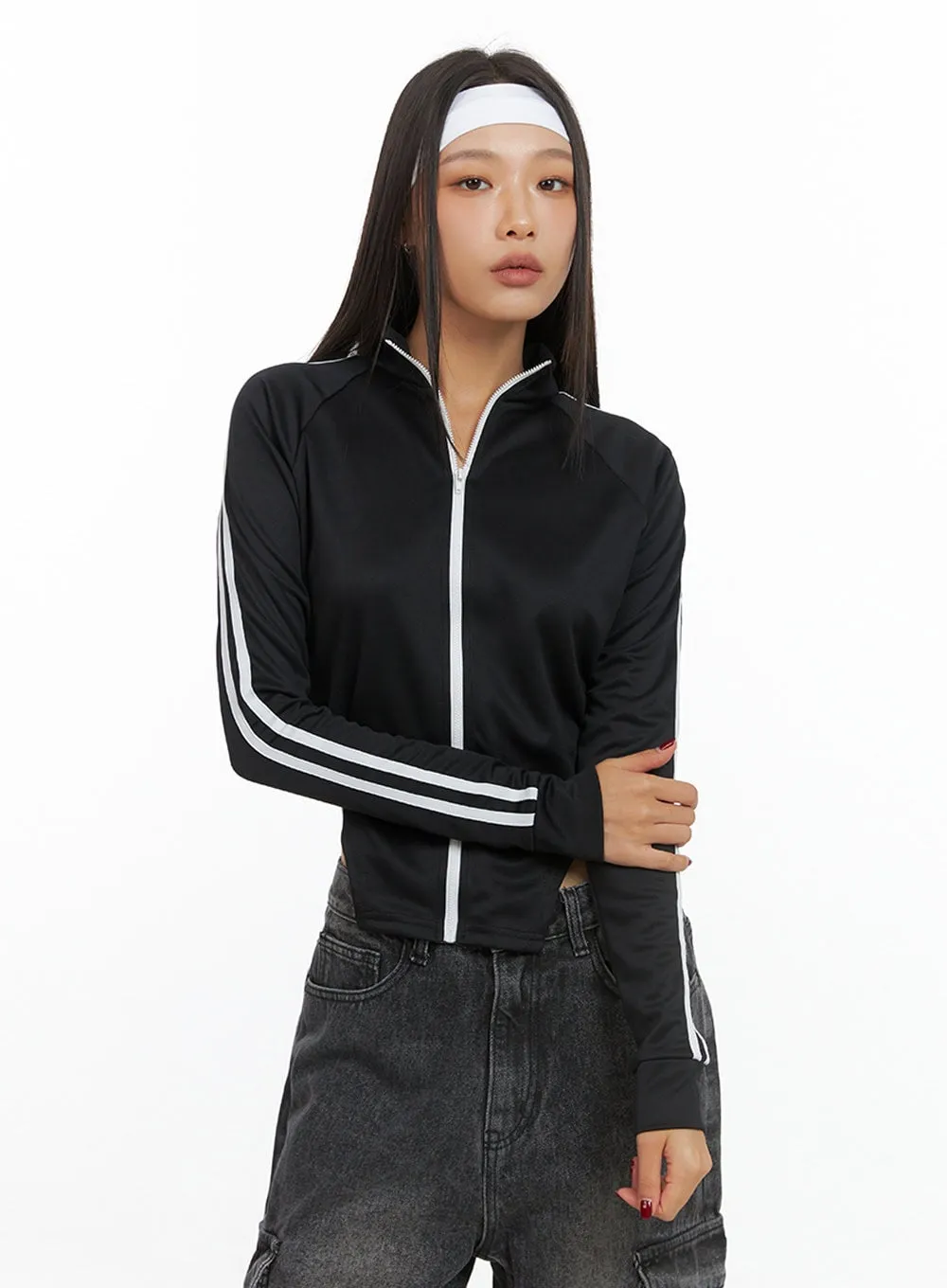 Chic Polyester Track Zip-Up Jacket IS427