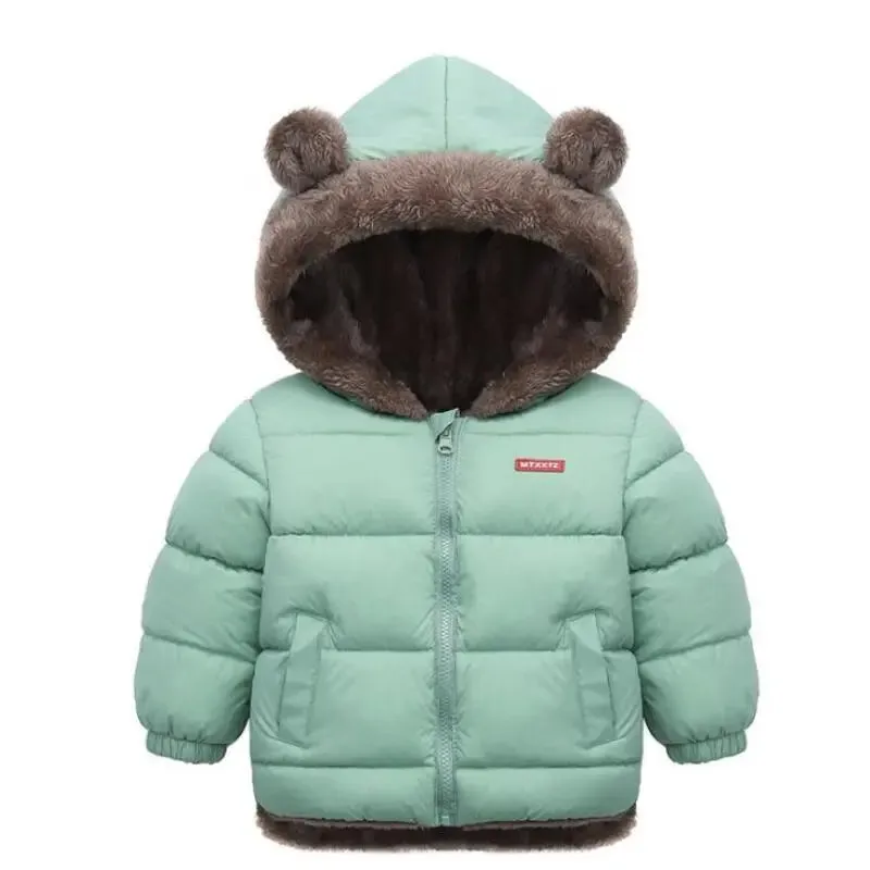 Children Coat 2023 Autumn Winter Thicken Jacket Boys Girls Solid Color Hooded Jackets Kids Parka Outerwear 2-6 Years