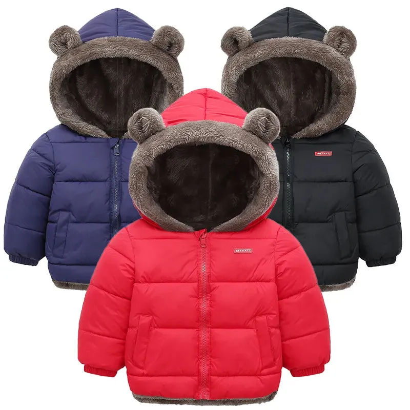 Children Coat 2023 Autumn Winter Thicken Jacket Boys Girls Solid Color Hooded Jackets Kids Parka Outerwear 2-6 Years