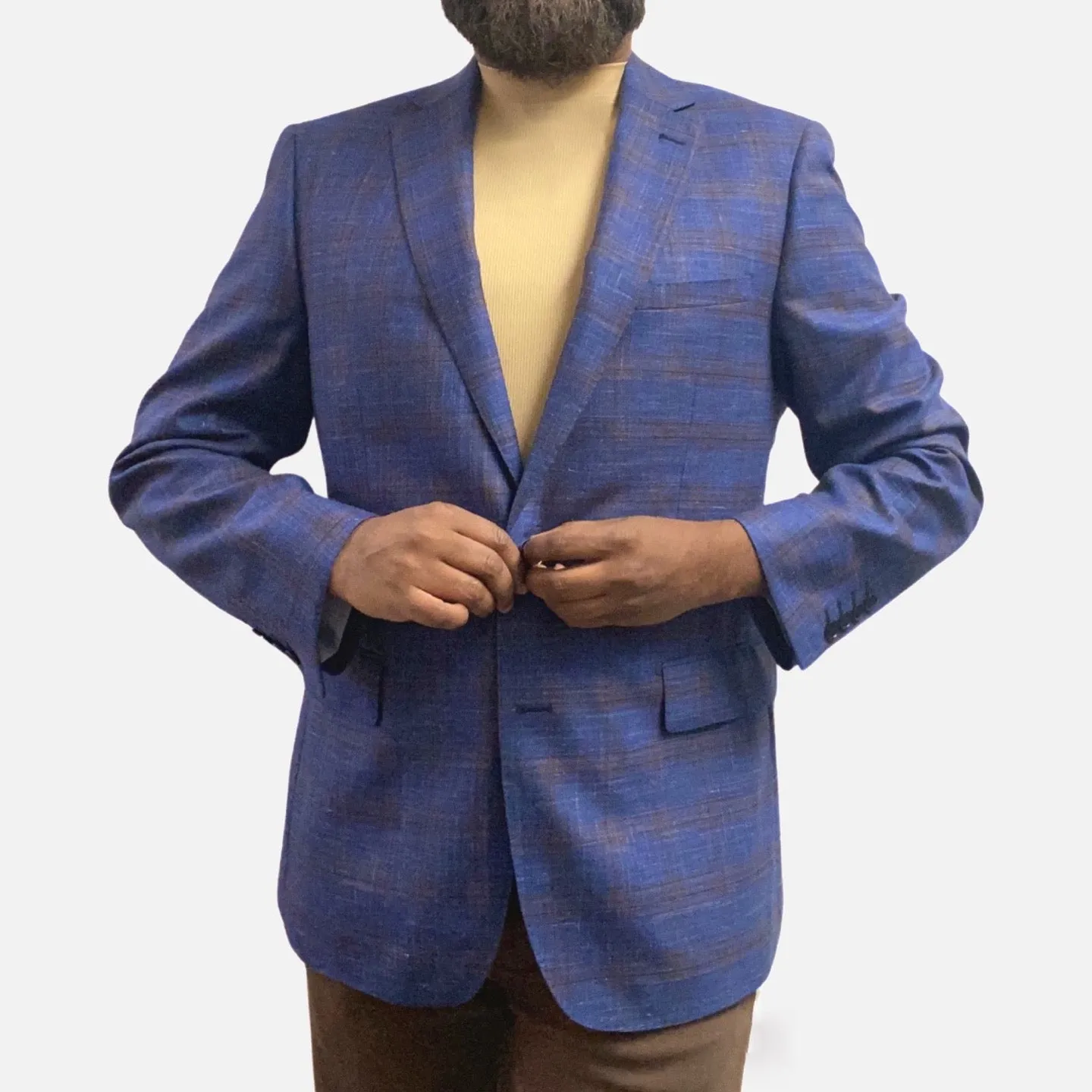 Classic Blue Plaid Men's Sports Coat Blazer - Premium 100% Wool Fabrication