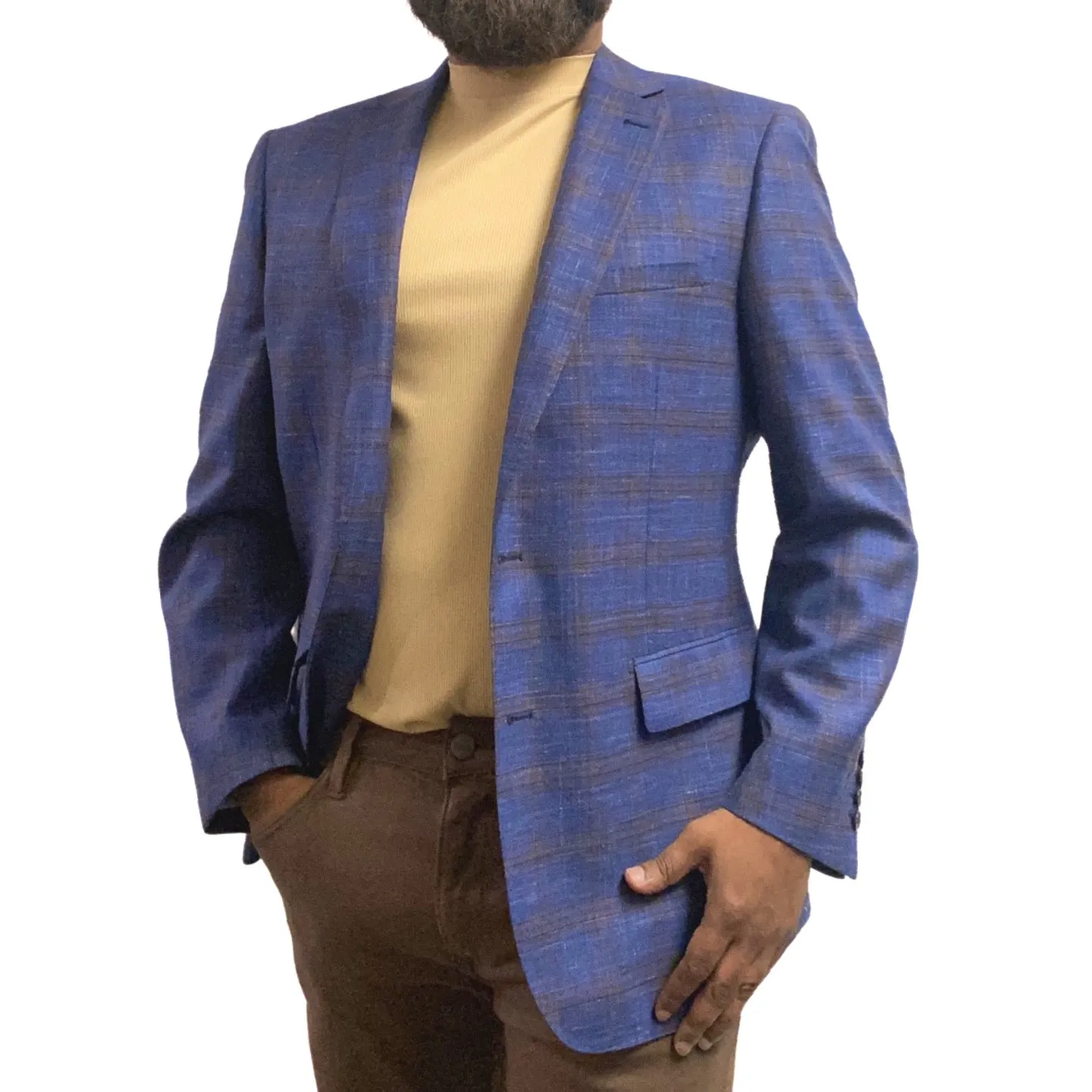 Classic Blue Plaid Men's Sports Coat Blazer - Premium 100% Wool Fabrication