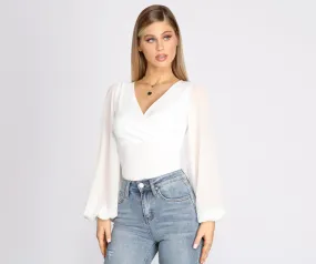 Classic Chiffon Sleeve Wrap Front Blouse