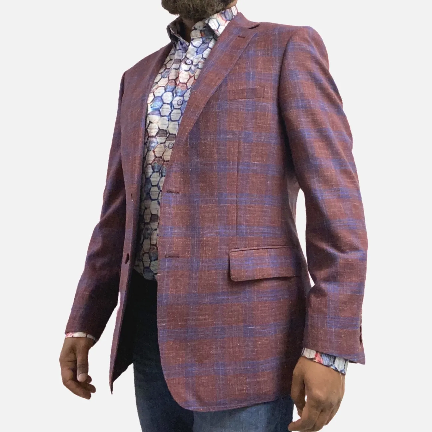 Classic Plaid Men's Wine Sports Coat Blazer - Premium 100% Wool Fabrication