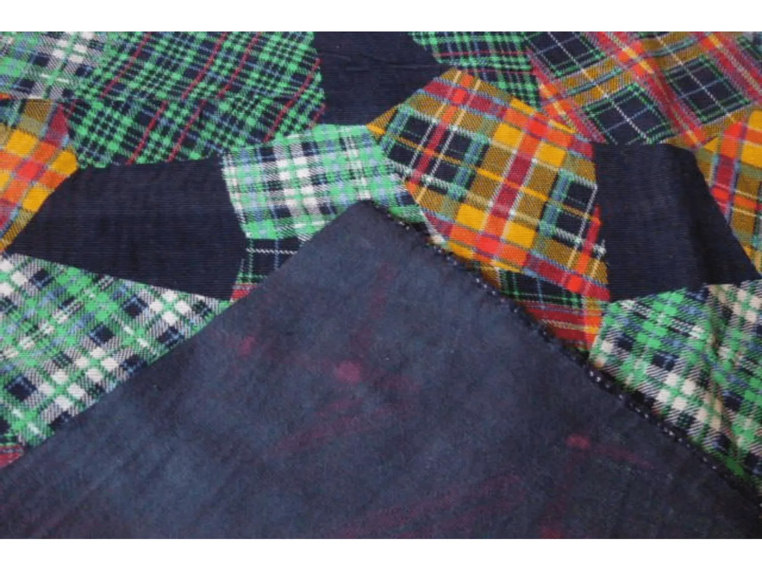 CLEARANCE: Patchwork Patterned Tartan printed Needlecord Fabric - Navy & Green Pattern