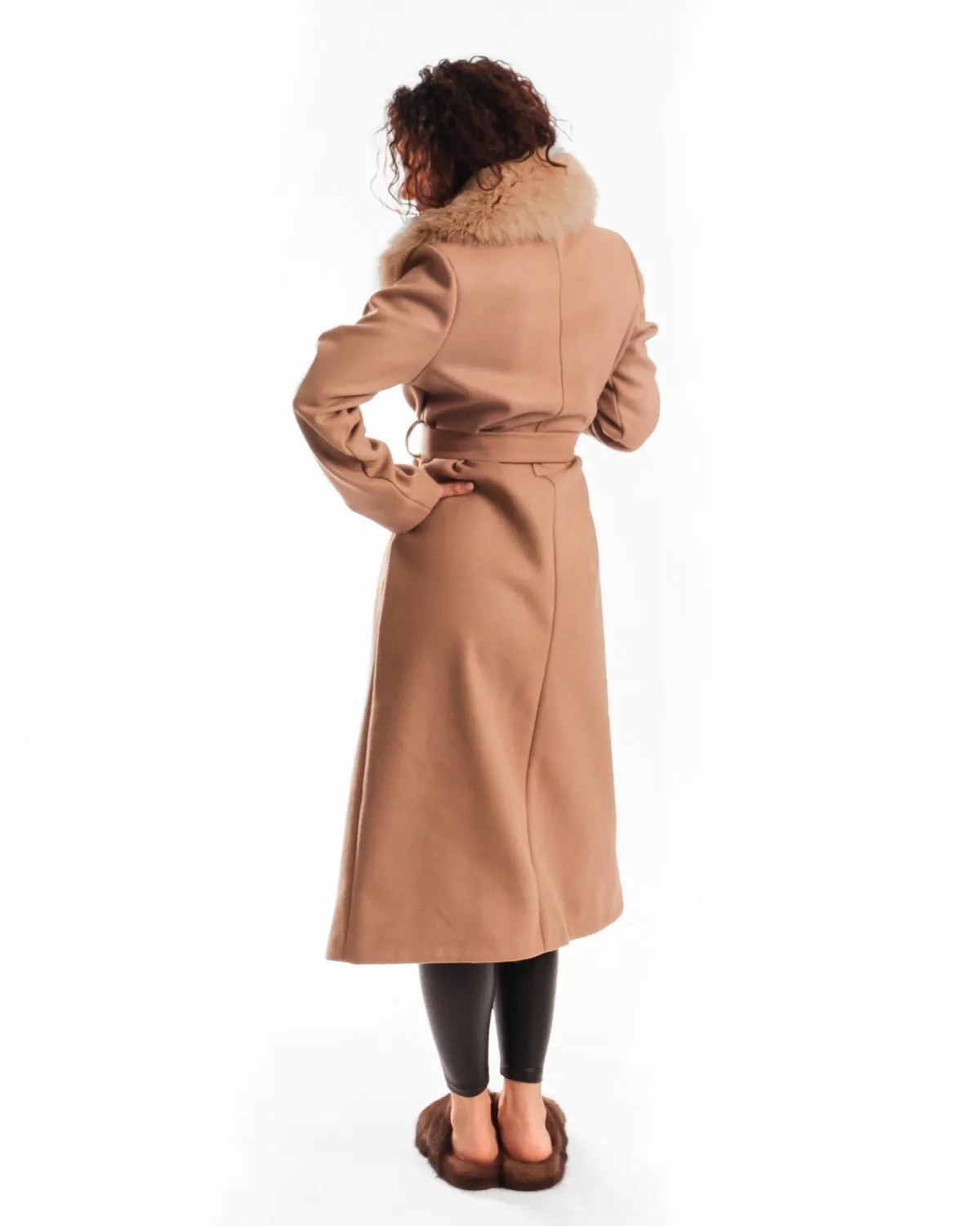 Coat with Belt and Brown Fox Collar