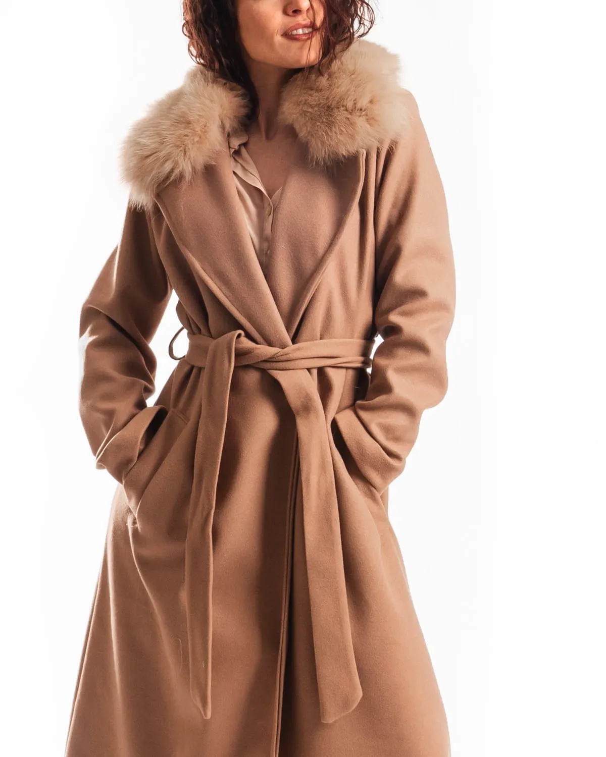 Coat with Belt and Brown Fox Collar