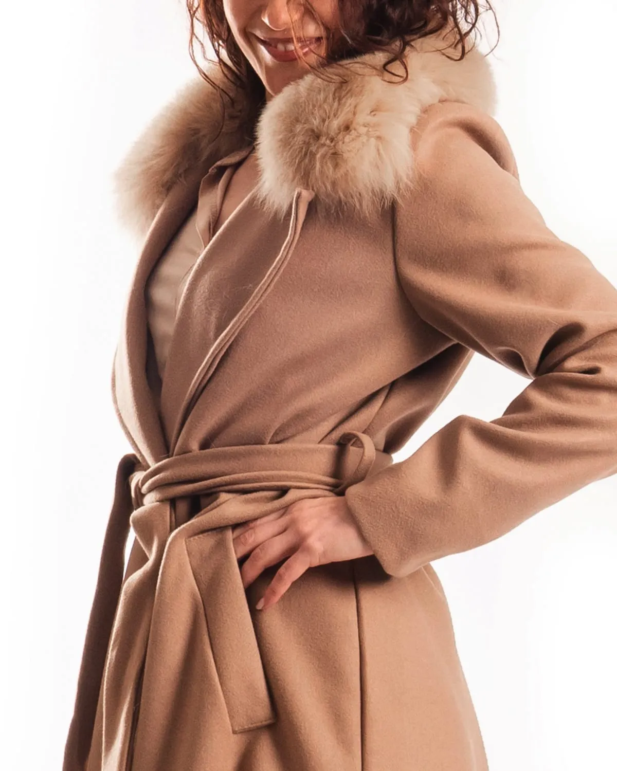 Coat with Belt and Brown Fox Collar