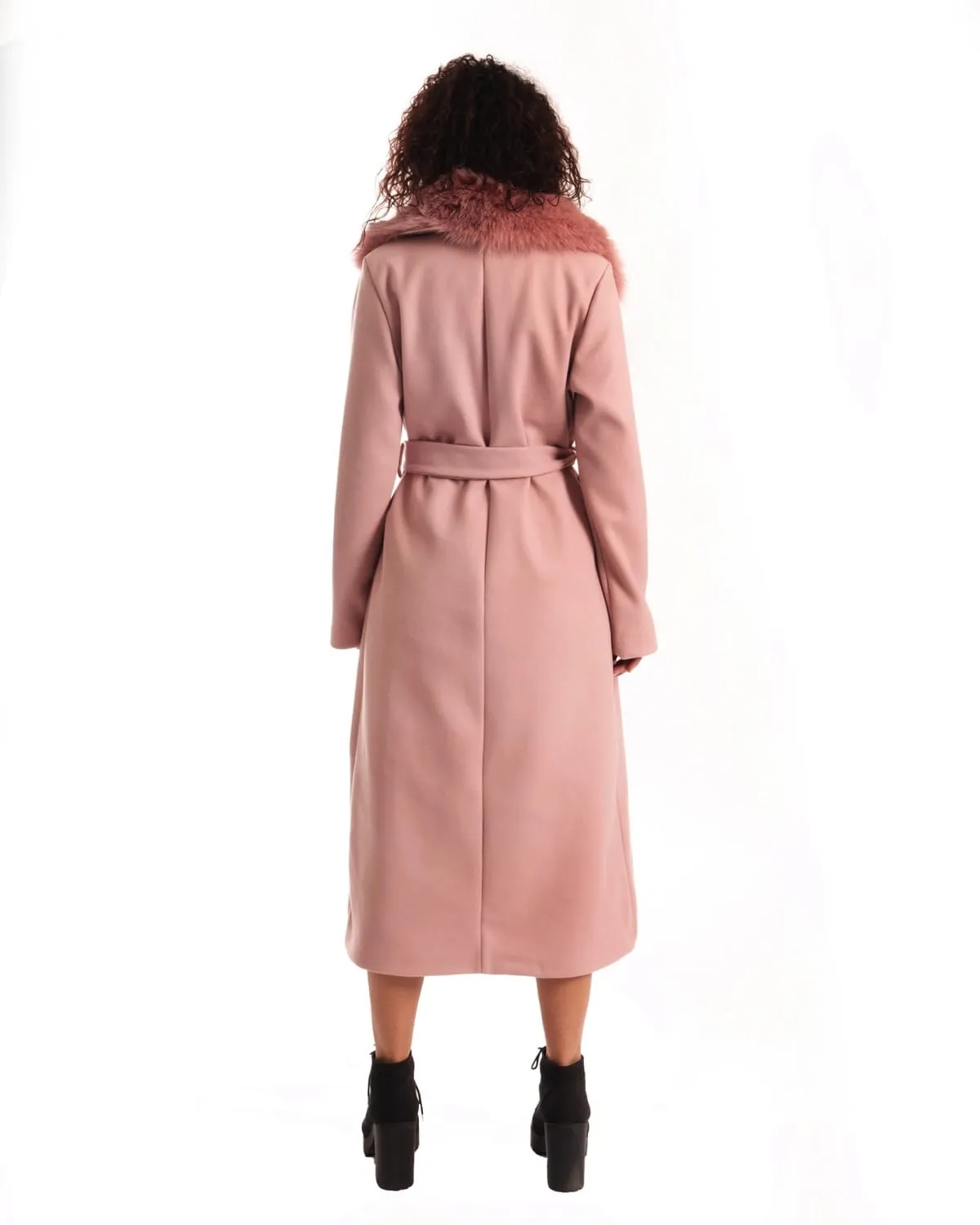 Coat with Belt and Pink Fox Collar