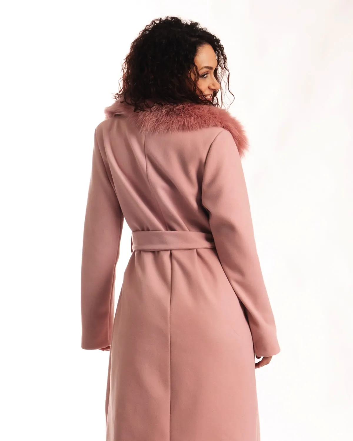 Coat with Belt and Pink Fox Collar