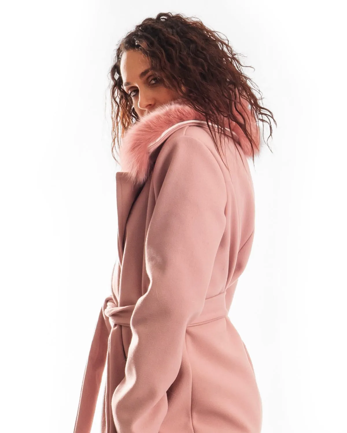 Coat with Belt and Pink Fox Collar