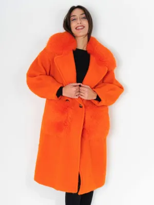 Coat with pockets and collar in orange fox