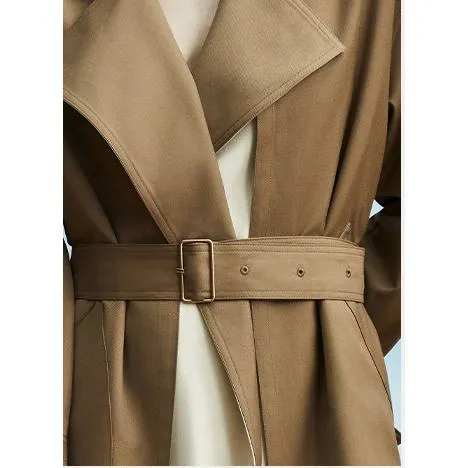 Color Block Calf-Length Belted Wool Blend Coat