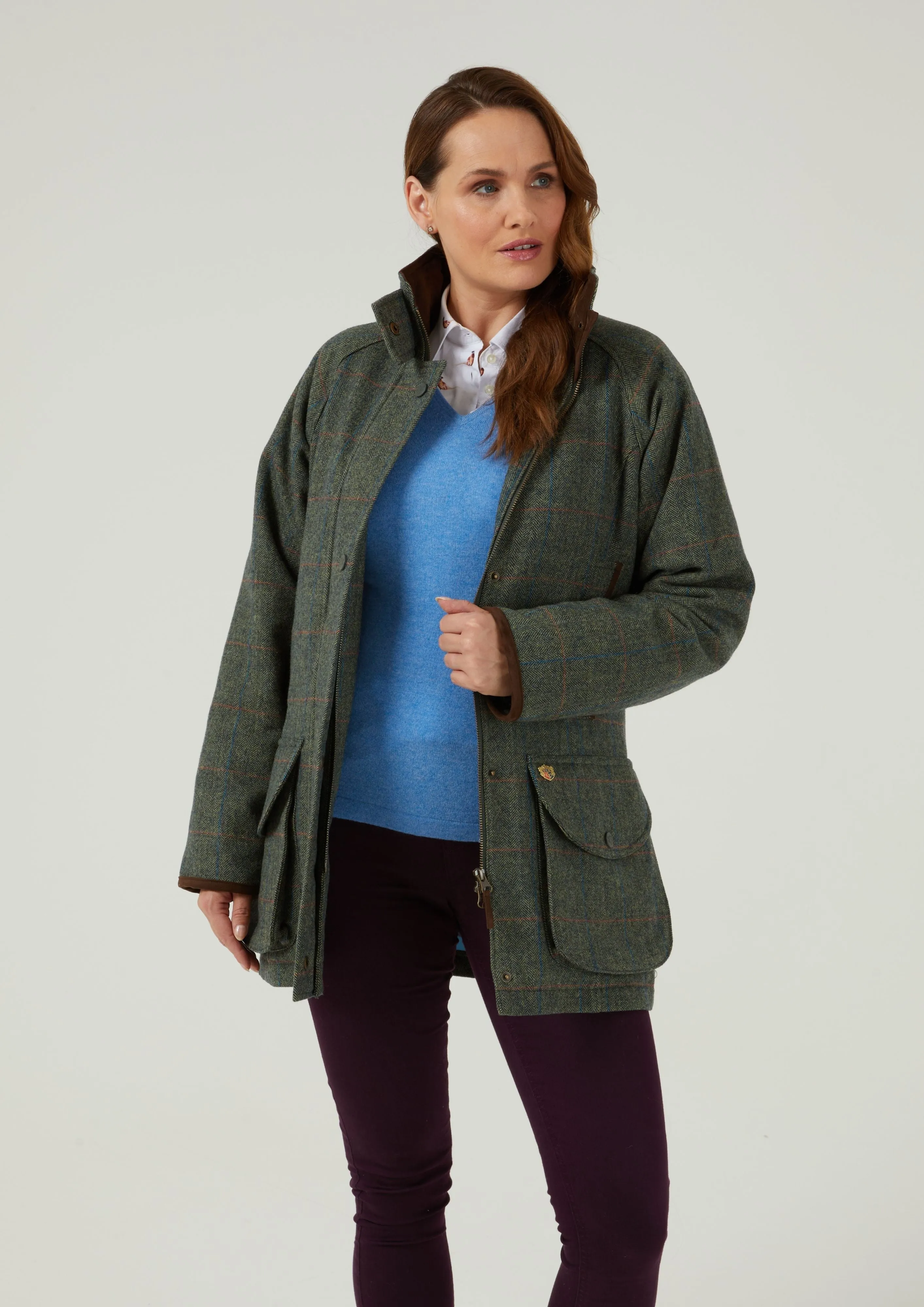 Combrook Ladies Tweed Shooting Coat In Spruce - Shooting Fit