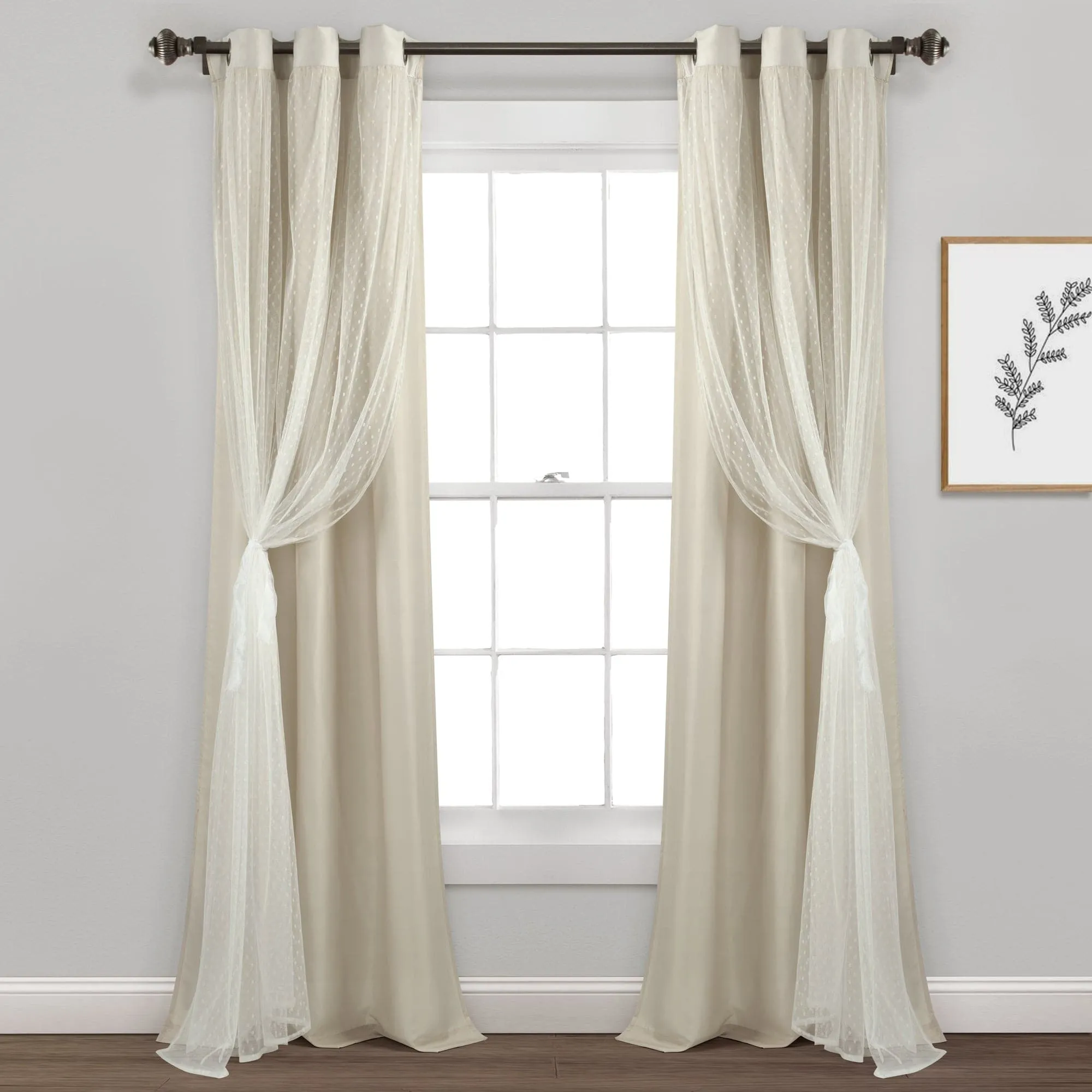 Cottage Polka Dot Sheer Window Curtain Panel Set