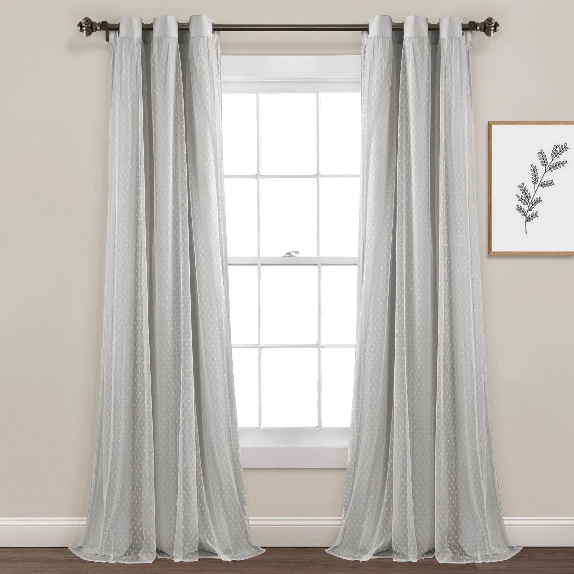 Cottage Polka Dot Sheer Window Curtain Panel Set