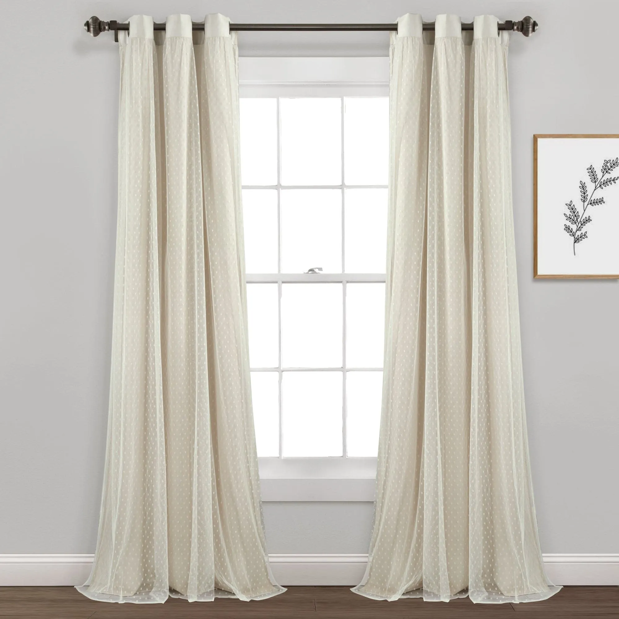 Cottage Polka Dot Sheer Window Curtain Panel Set