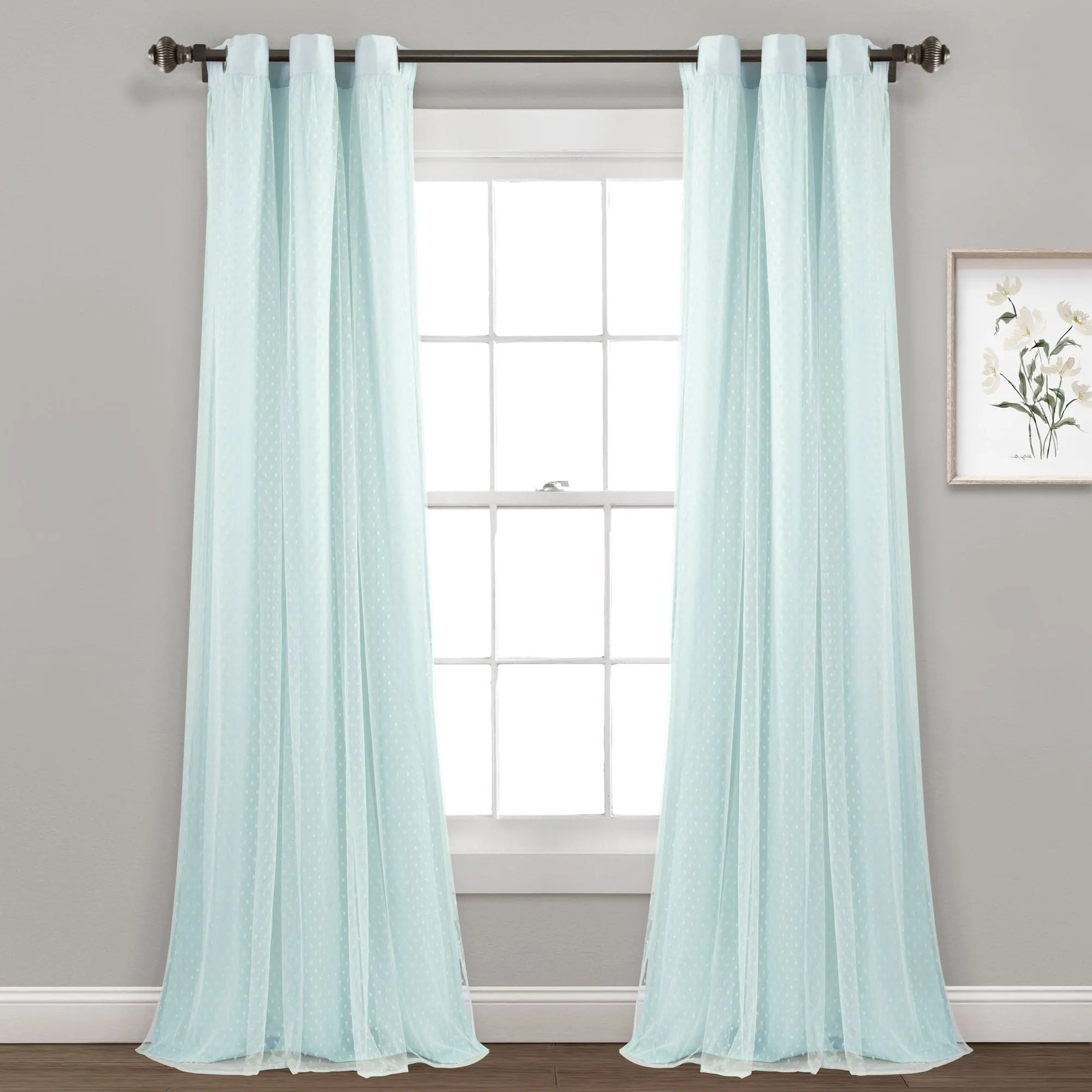 Cottage Polka Dot Sheer Window Curtain Panel Set