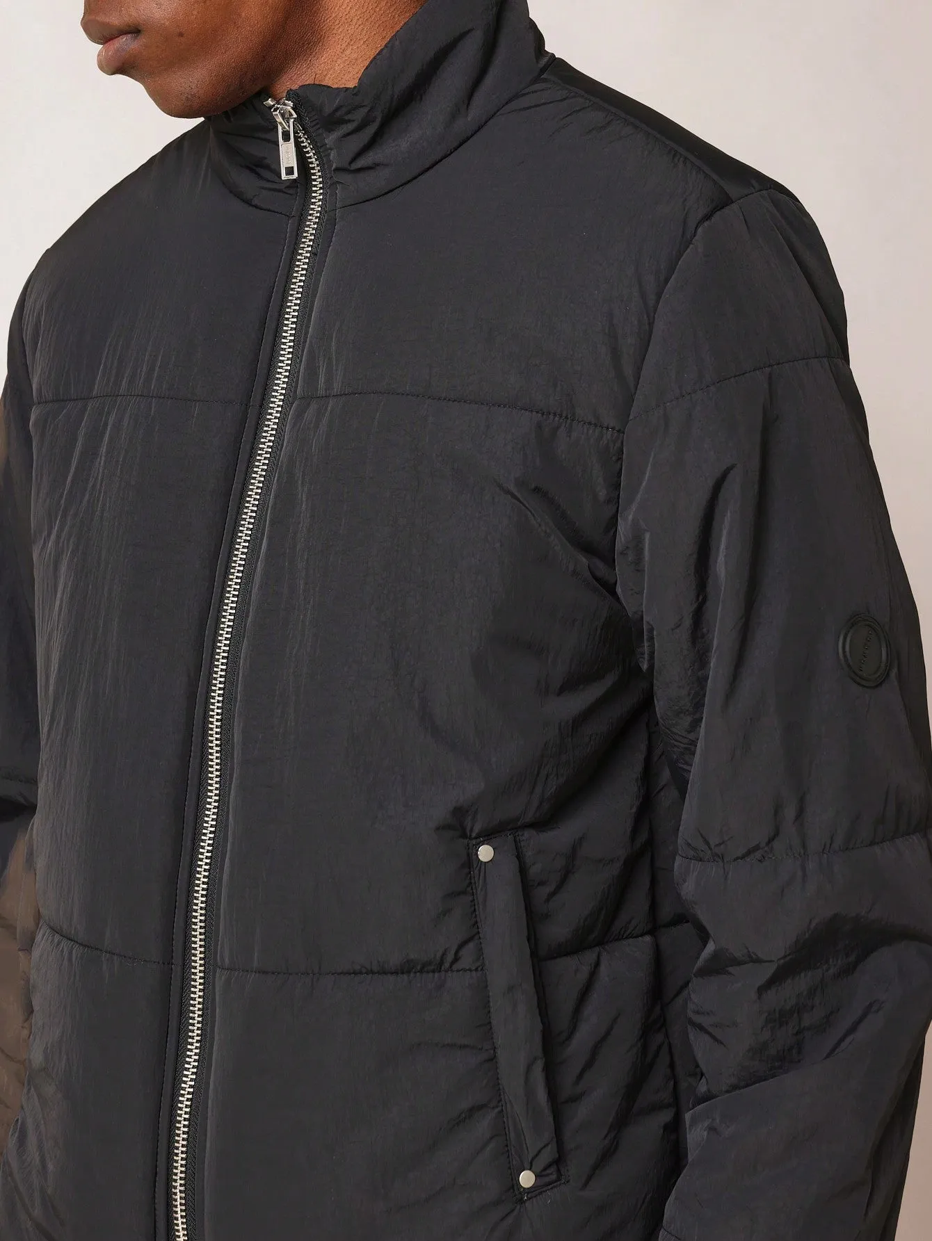 Cropped Zip Through Funnel Neck Puffer Jacket