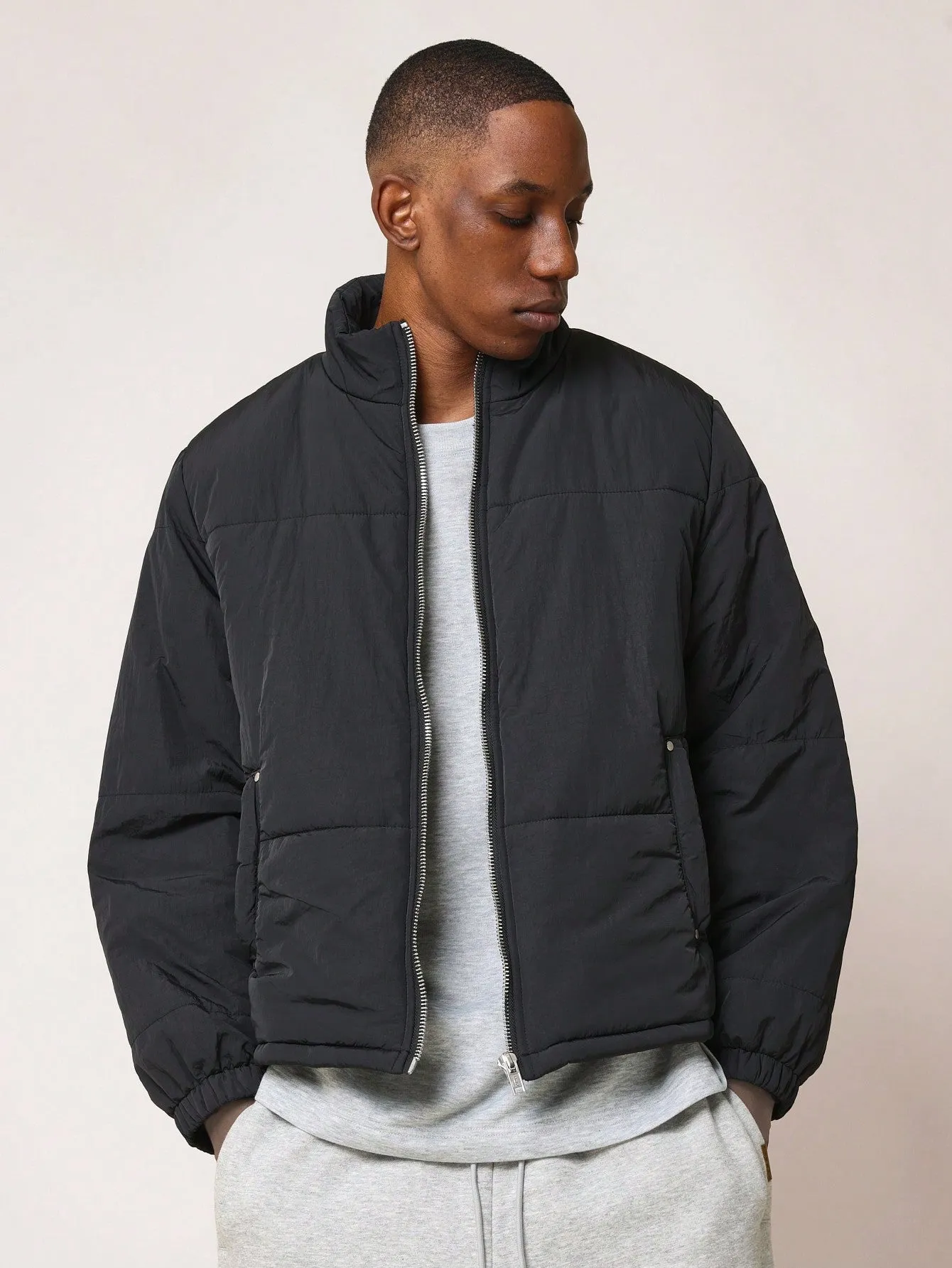 Cropped Zip Through Funnel Neck Puffer Jacket