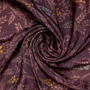 Dark Purple Floral Print Satin Bemberg Fabric