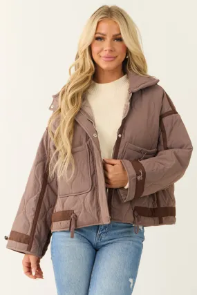 Deep Mauve Button Down Collared Puffer Jacket