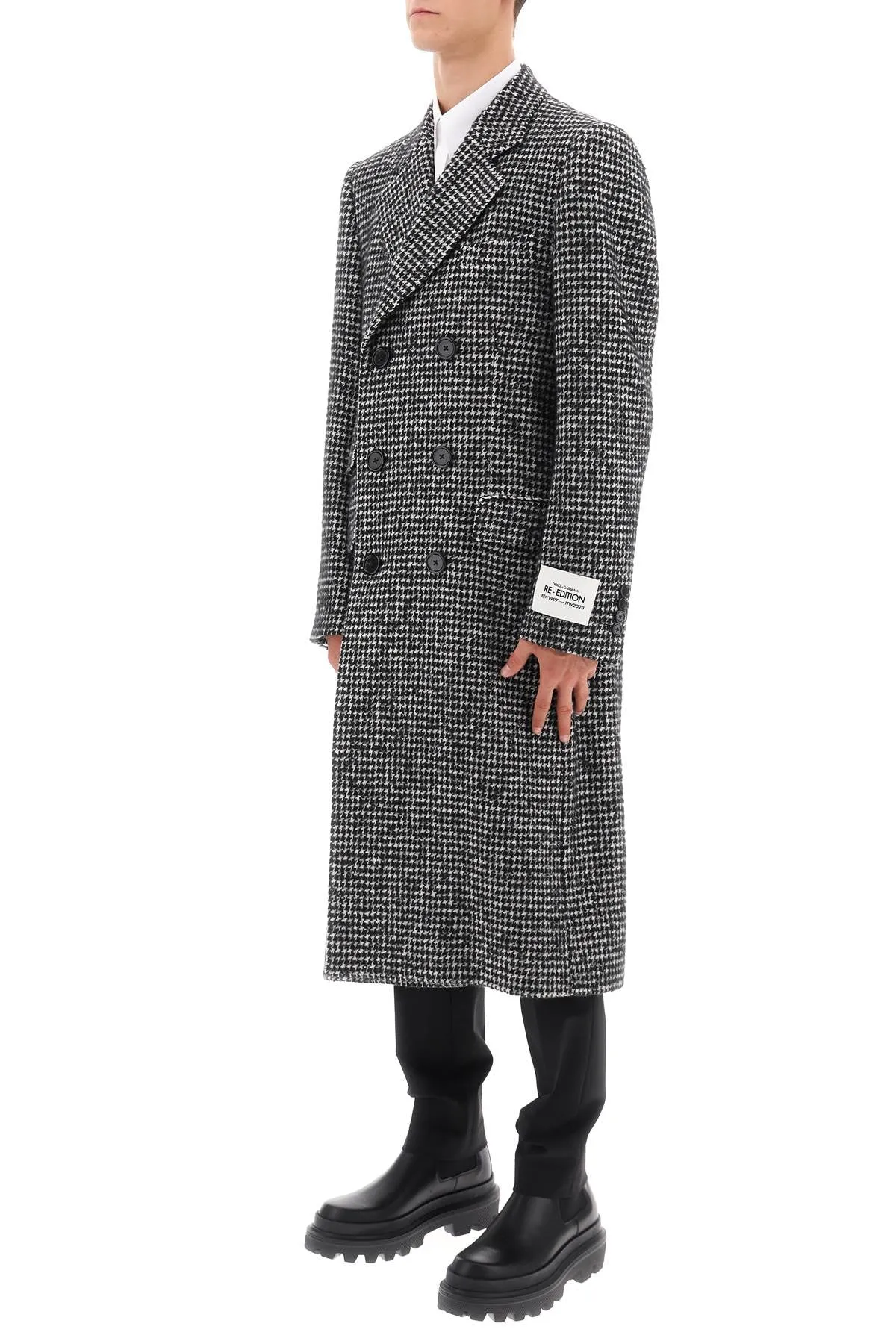 Dolce & Gabbana Re-Edition Coat In Houndstooth Wool