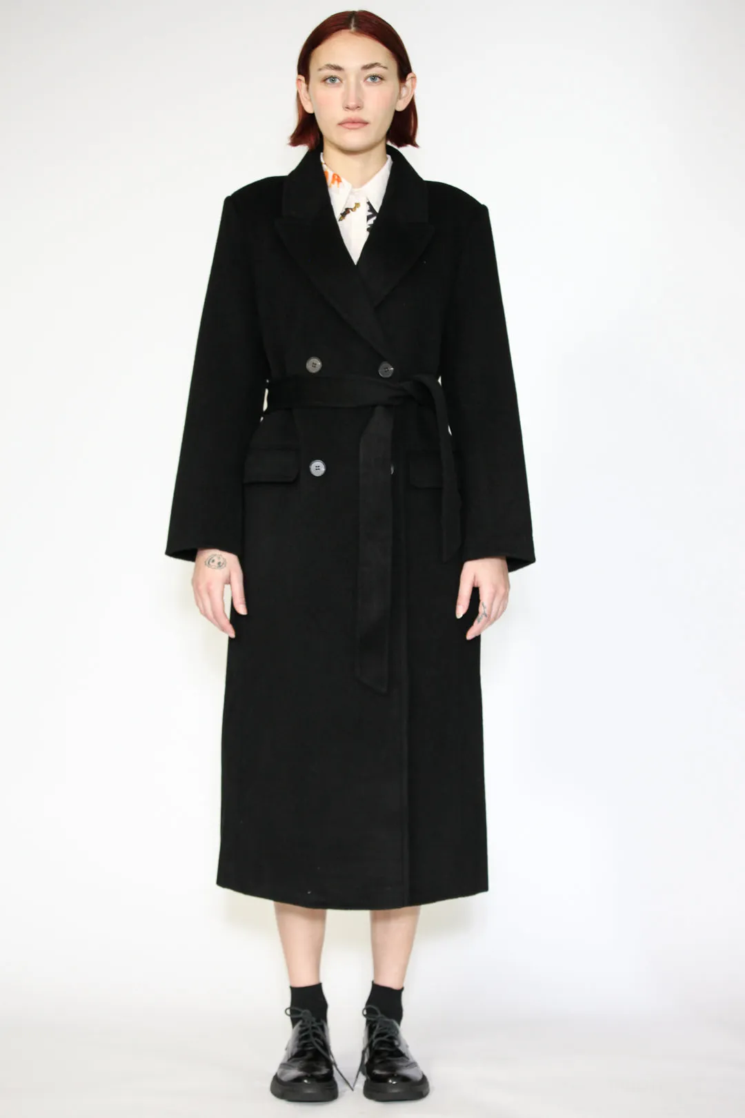 Double-Sided Wool Black Wrap Coat