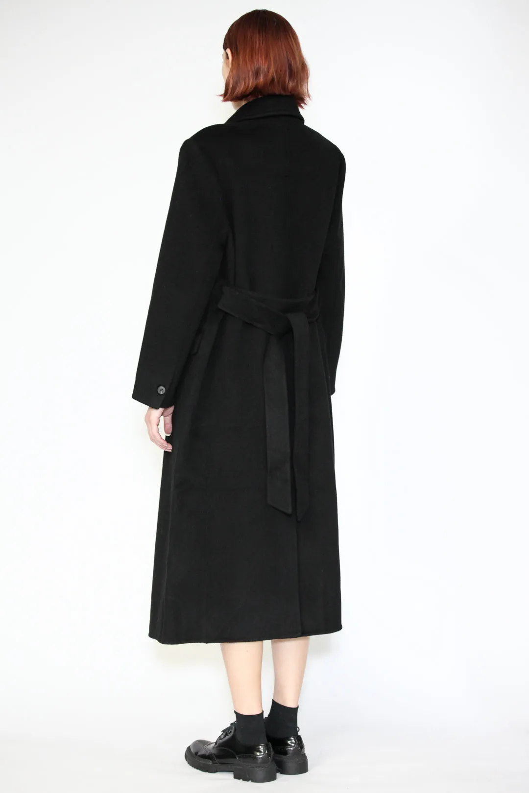 Double-Sided Wool Black Wrap Coat