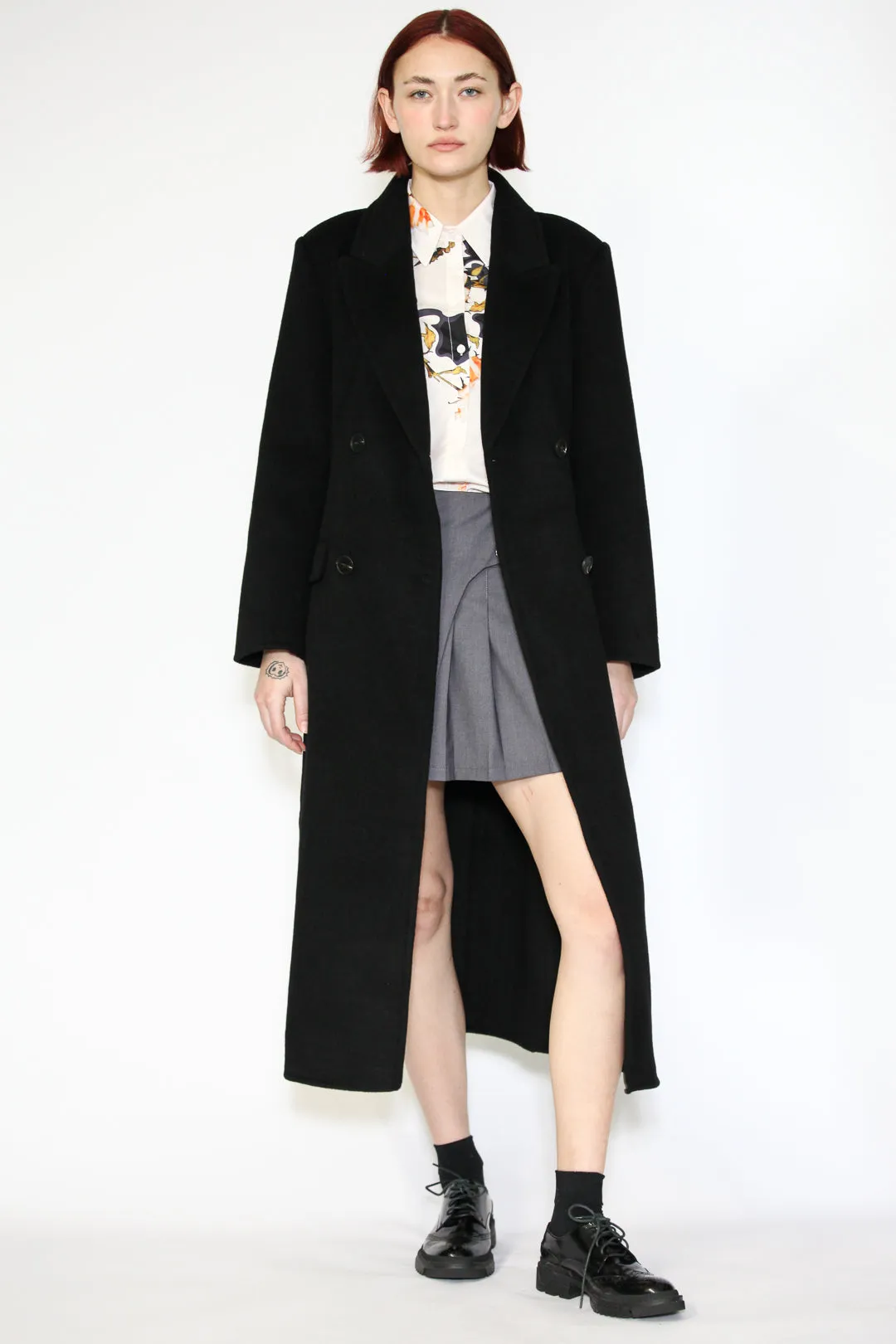 Double-Sided Wool Black Wrap Coat