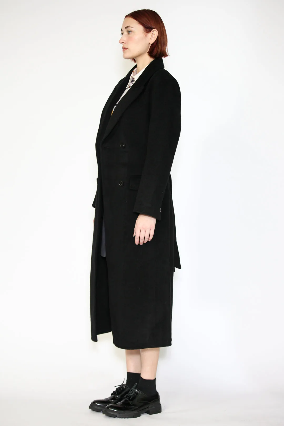 Double-Sided Wool Black Wrap Coat