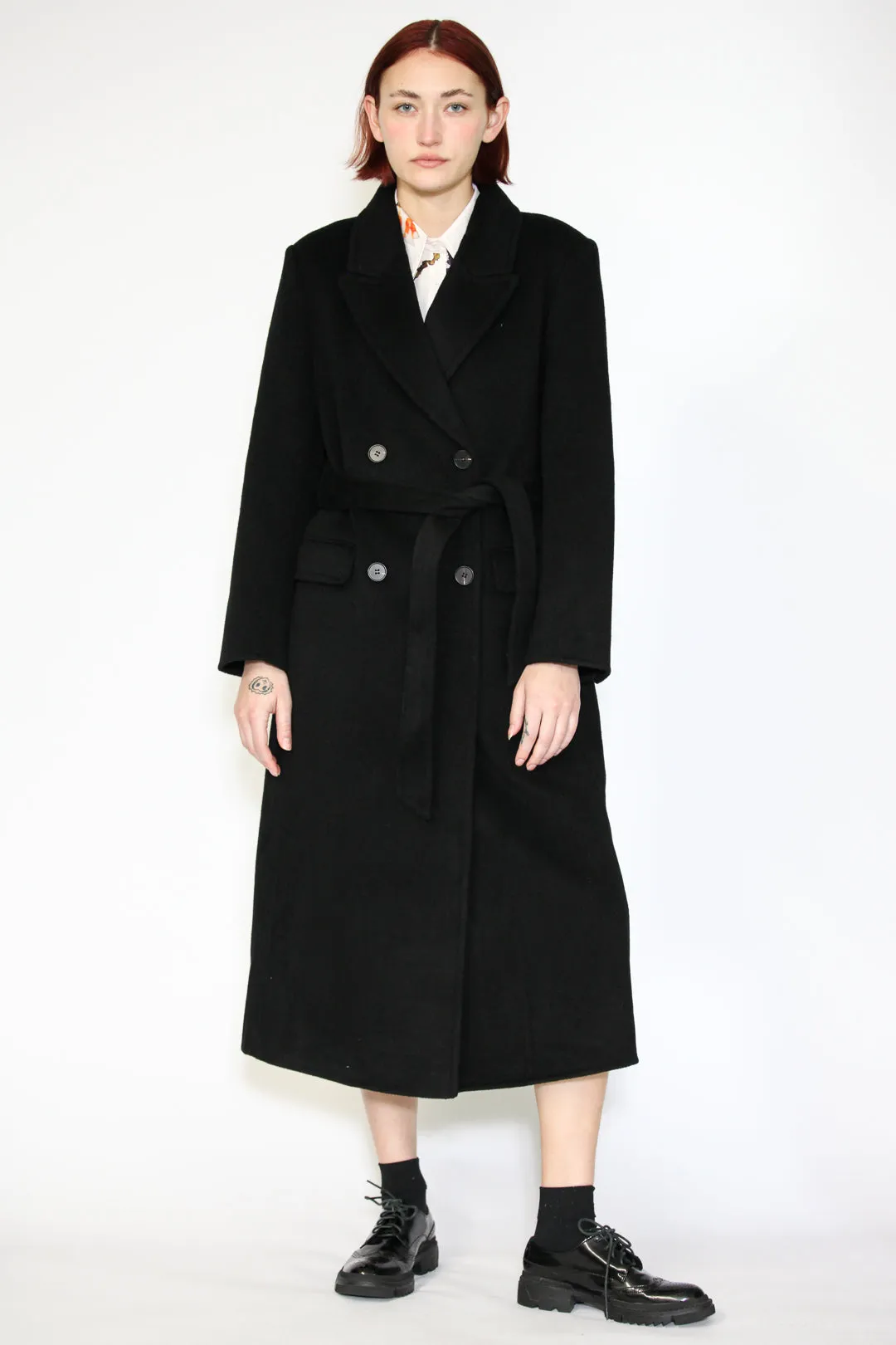 Double-Sided Wool Black Wrap Coat