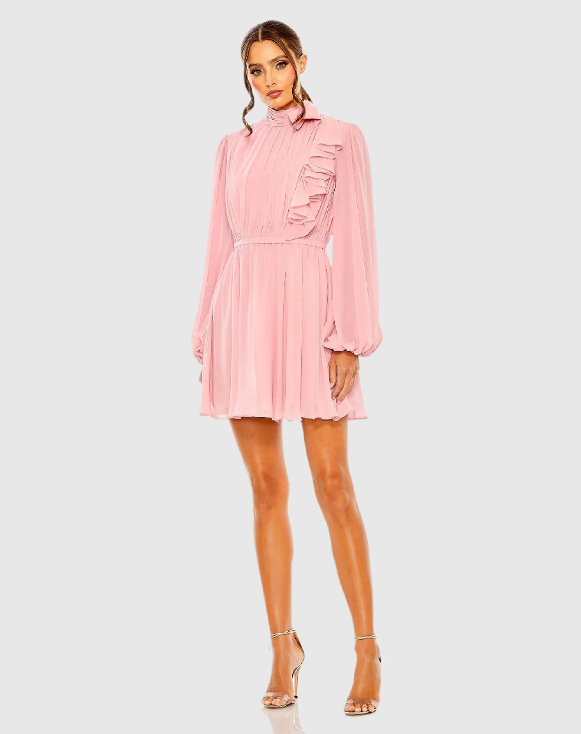 Draped High Neck Long Sleeve Mini Dress - FINAL SALE