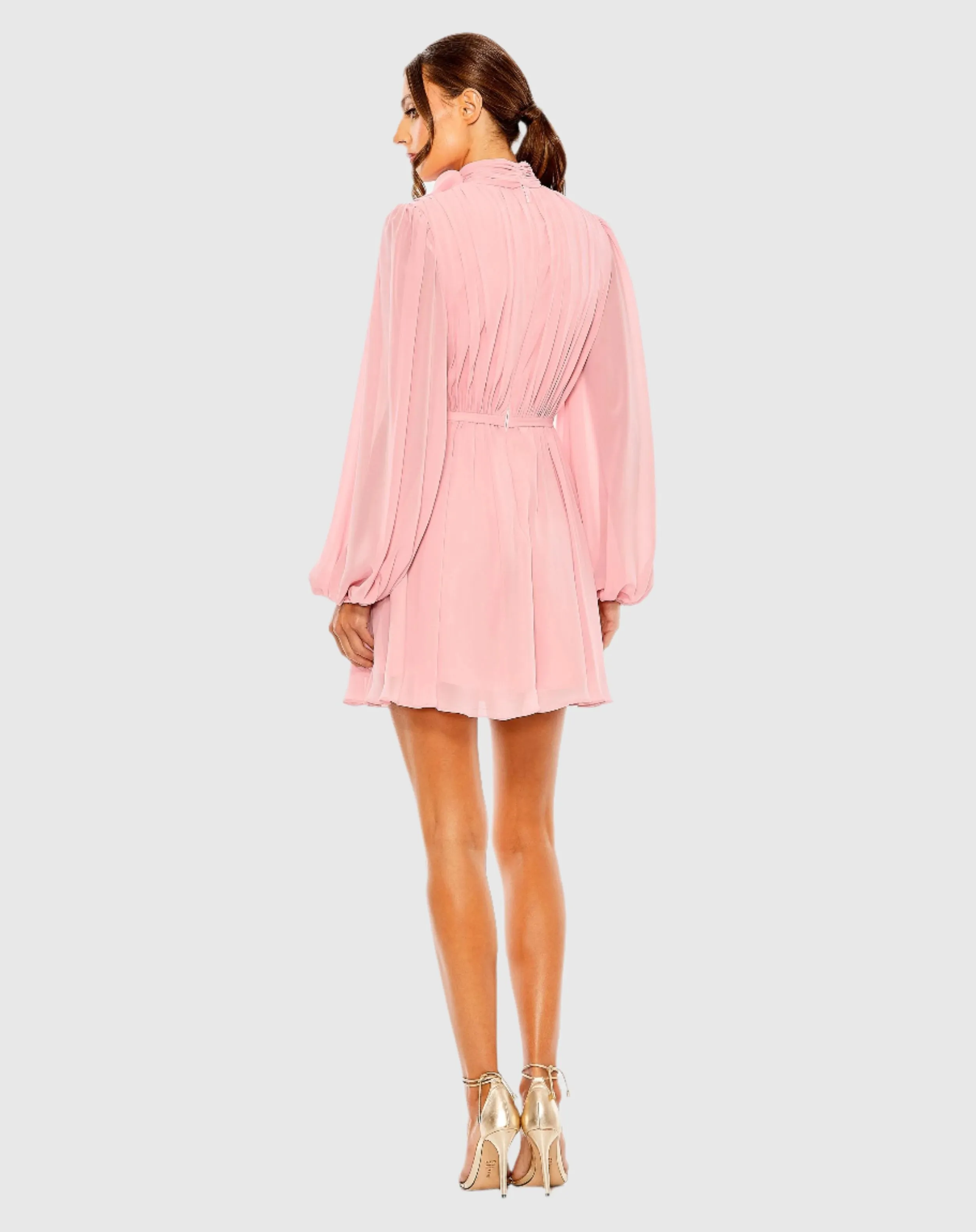 Draped High Neck Long Sleeve Mini Dress - FINAL SALE