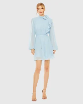 Draped High Neck Long Sleeve Mini Dress - FINAL SALE