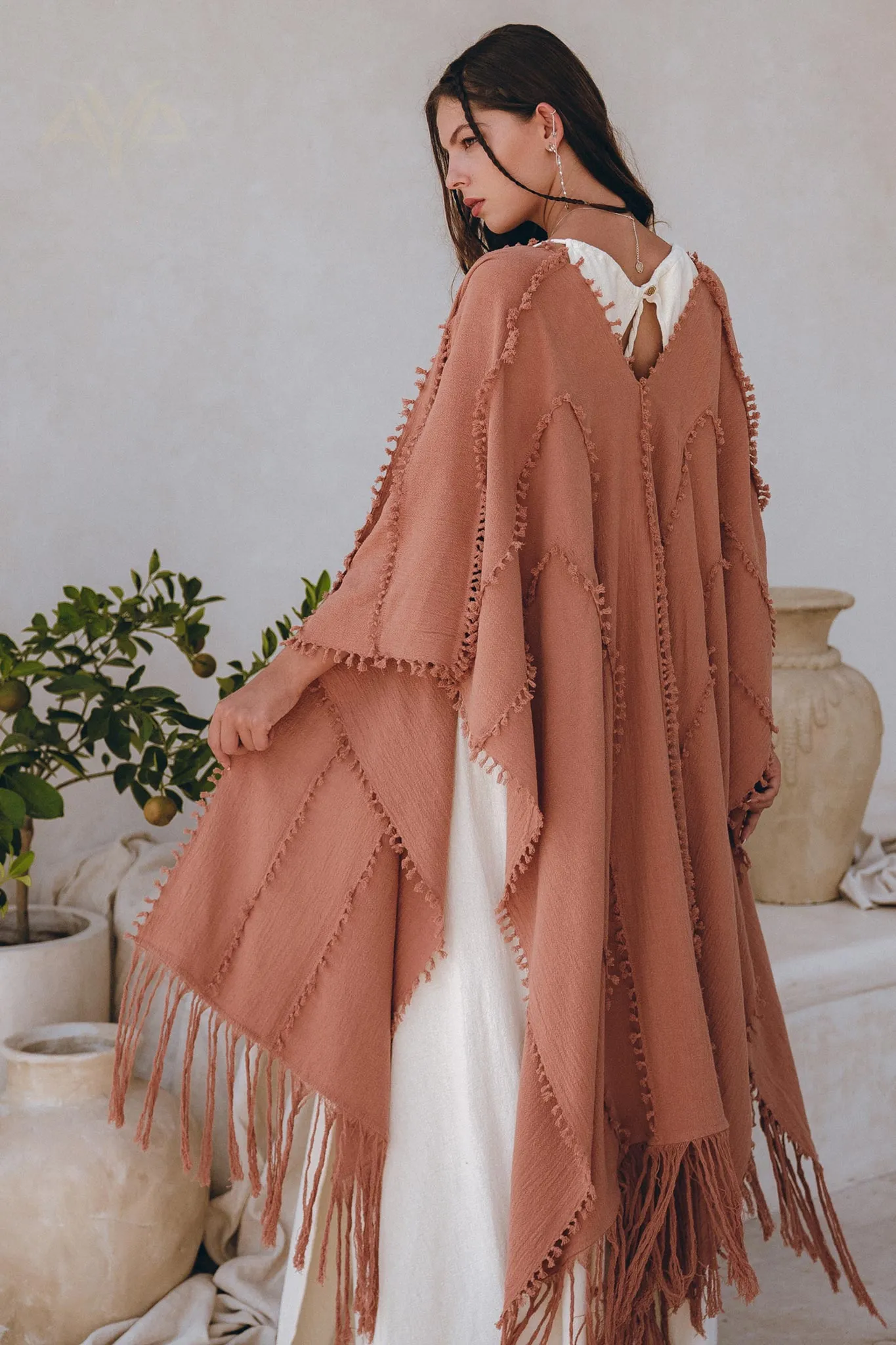 Dusty Pink Poncho Robe • Bridal Cover Up Women • Bohemian Kimono Overcoat