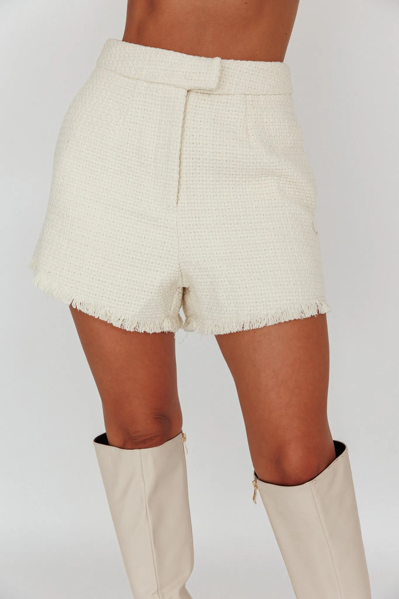 Ekaterina Tweed Raw Edge Shorts Cream