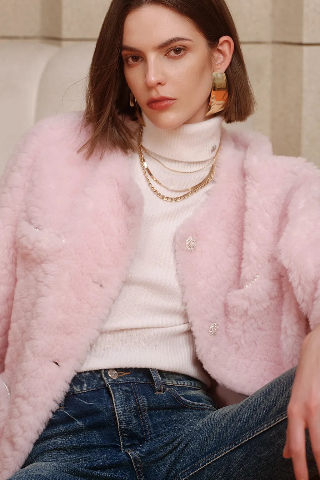 Elegant Light Pink Wool Coat