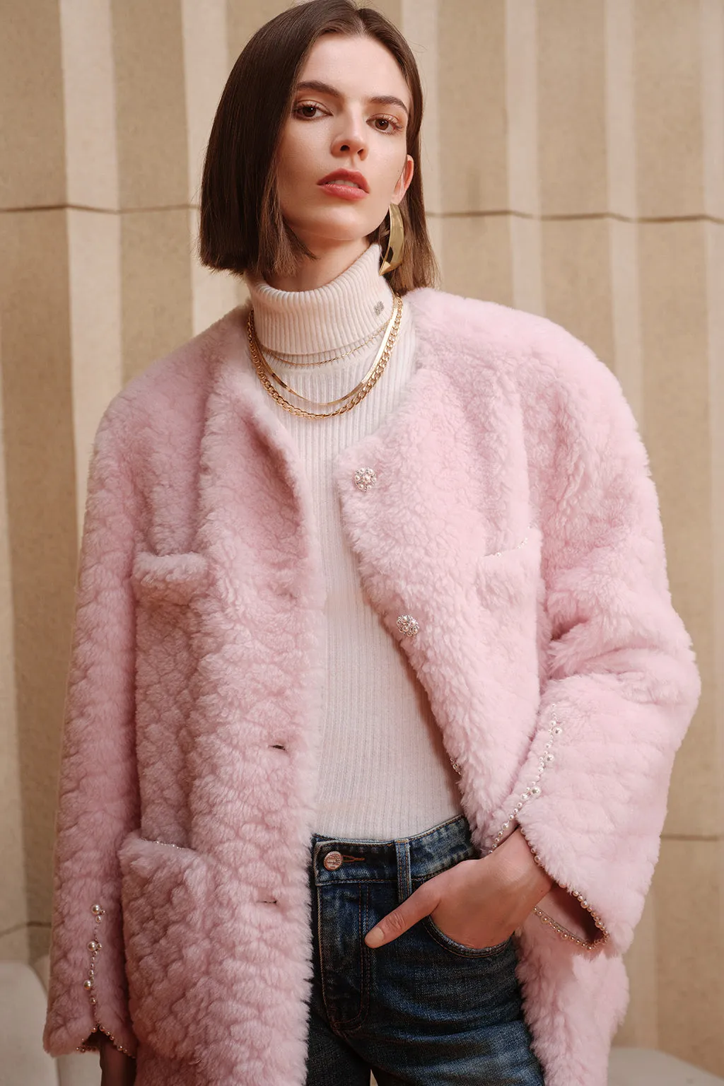 Elegant Light Pink Wool Coat