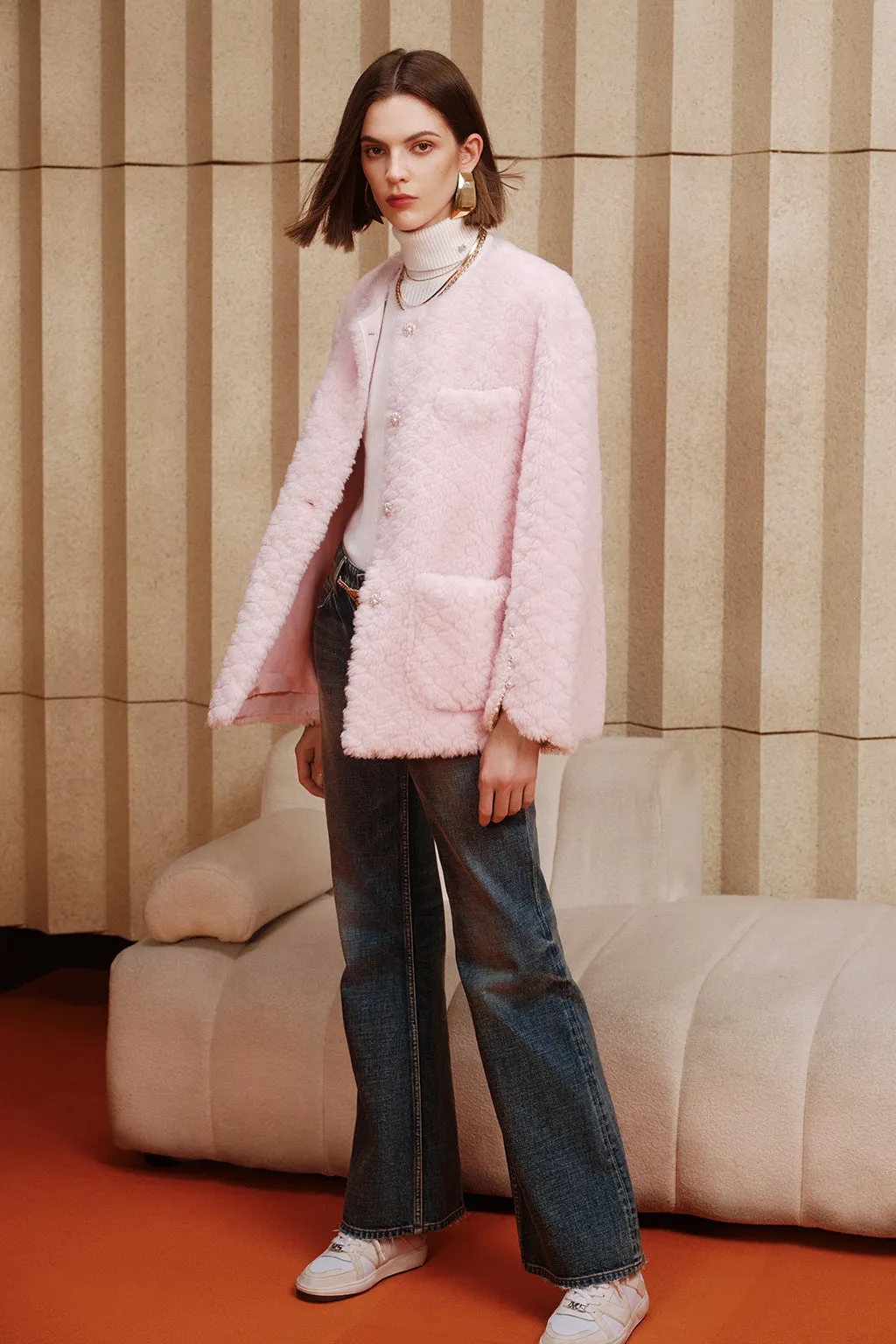 Elegant Light Pink Wool Coat