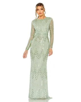 Embellished Long Sleeve Column Gown | Sample | Sz.4