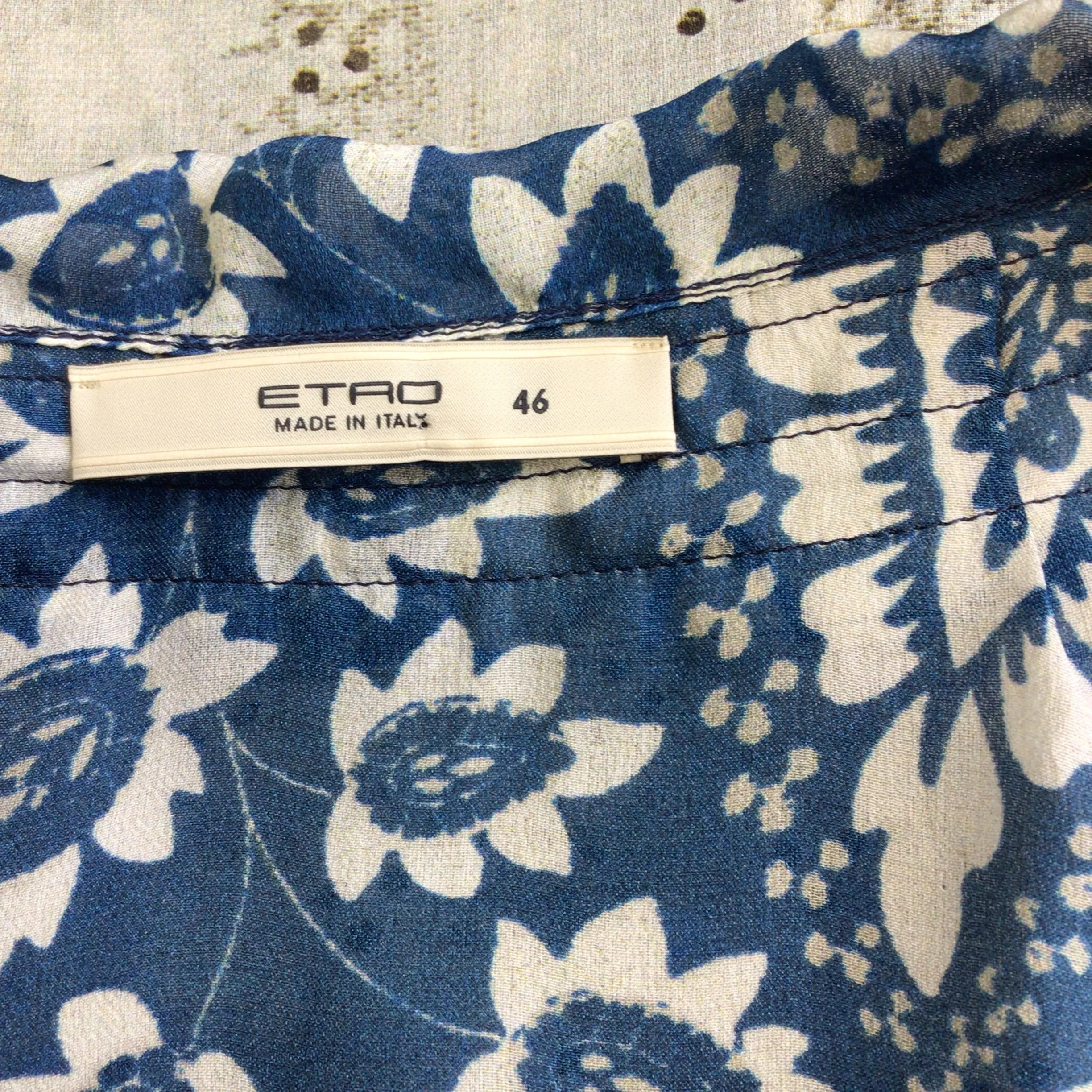 Etro Blue / Ivory Printed Long Sleeved Sheer Silk Blouse